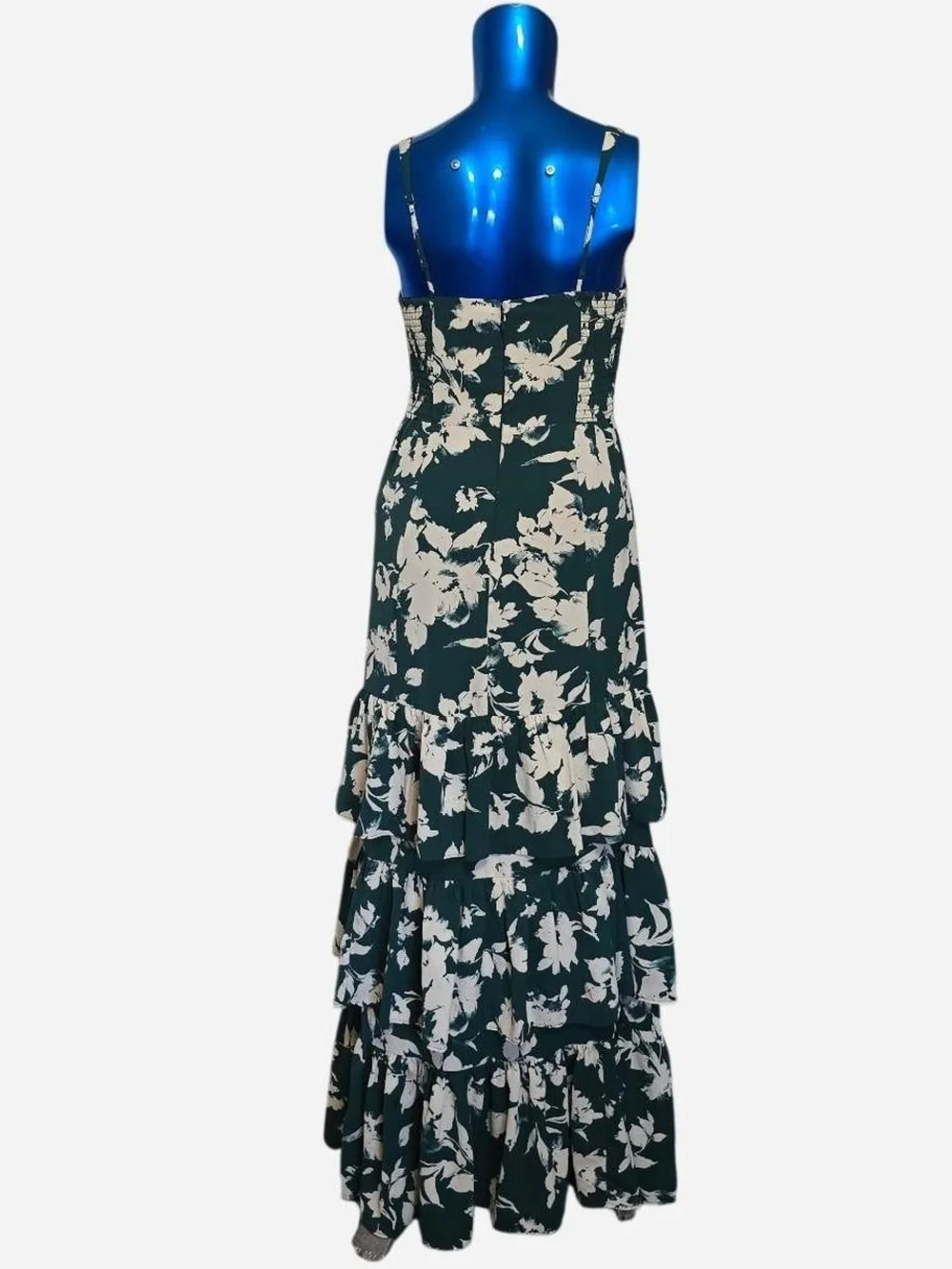 Abercrombie & Fitch Emerald Green and Cream Floral Tiered Maxi Dress